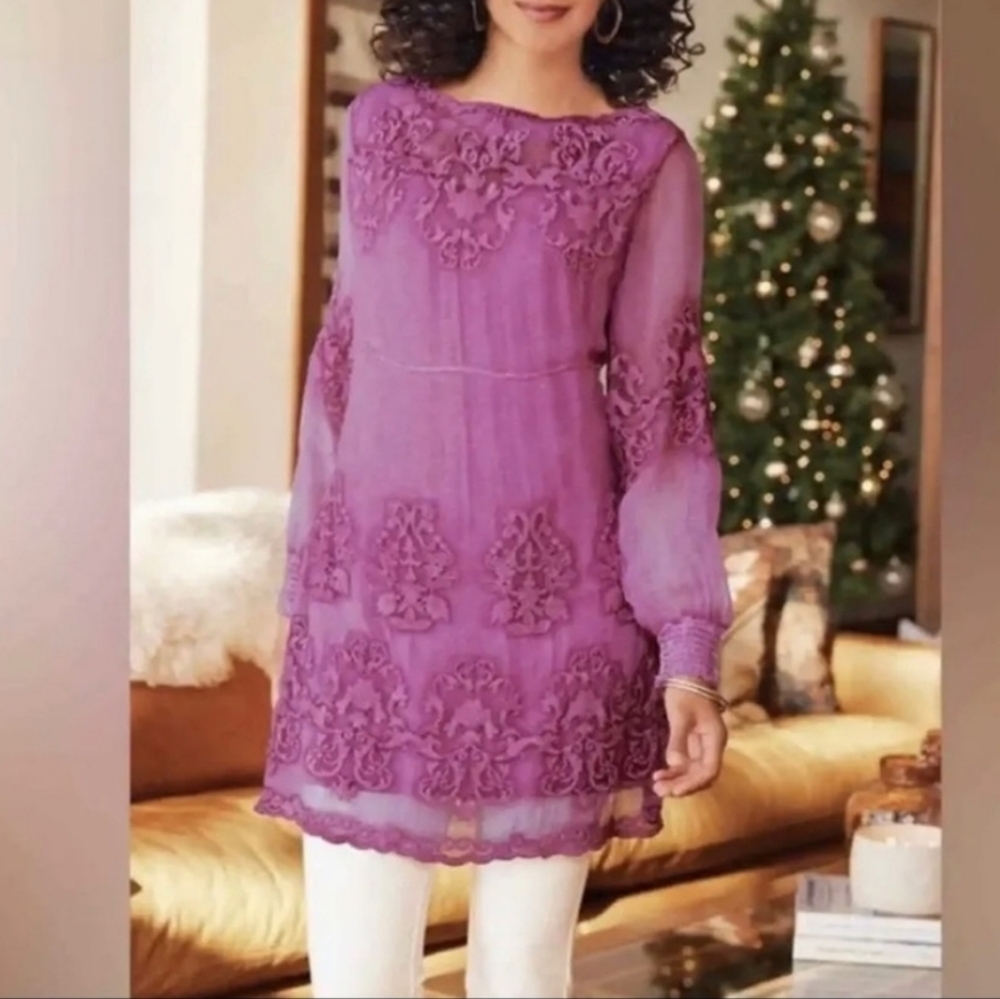 Soft Surroundings Hermosa Silk Tunic Dress P Large Plumberry Holidays Luxury